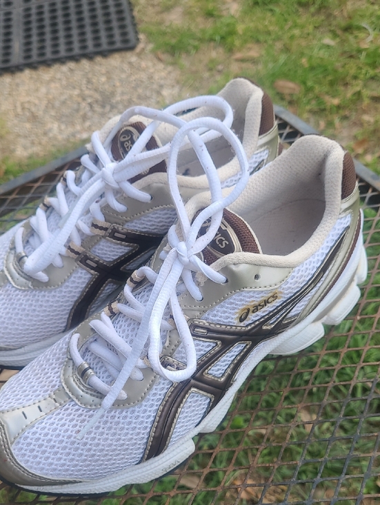 Asics Shoes - Asics White and Brown Mesh Running Shoes
